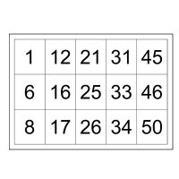 sample bingo card with numbers to 50